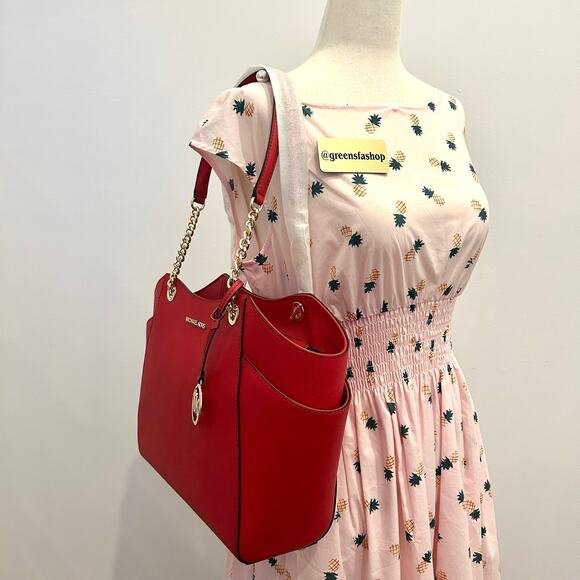 Michael Kors Purse jet set travel large chain tote shoulder bag bright red - Picture 9 of 9
